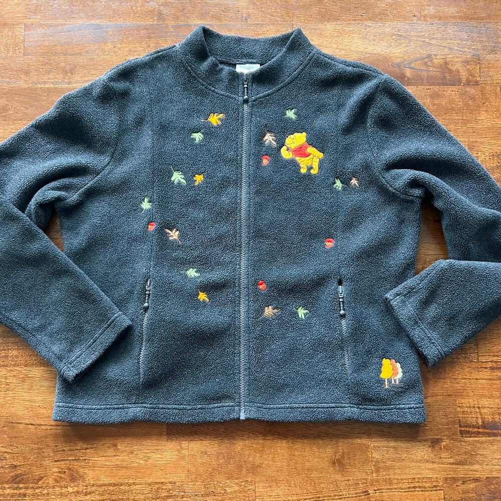 Disney Store Winnie the Pooh Autumn Fleece Jacket, , Embroidered Fall Leaves.